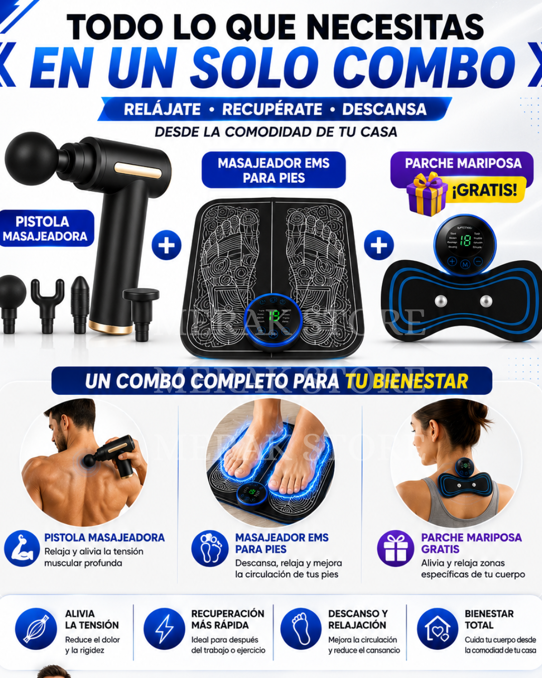 💆♂️Super Combo Masajeador Muscular+ Masajeador Para Pies + Parche mariposa obsequio 🎁