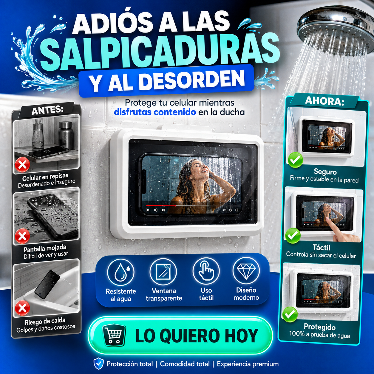 🚿Soporte Impermeable Para Telefono- Táctil y Fácil de Instalar🫧