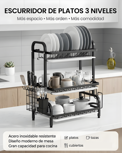 Escurridor de Platos tres niveles + Accesorios🧼