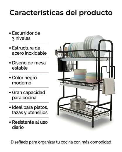 Escurridor de Platos tres niveles + Accesorios🧼