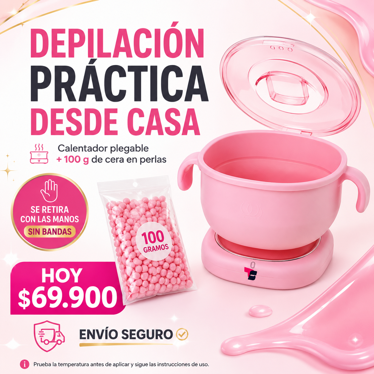 Kit de Depilación Profesional en Casa — Olla Calentadora + Cera en Perlas🌸