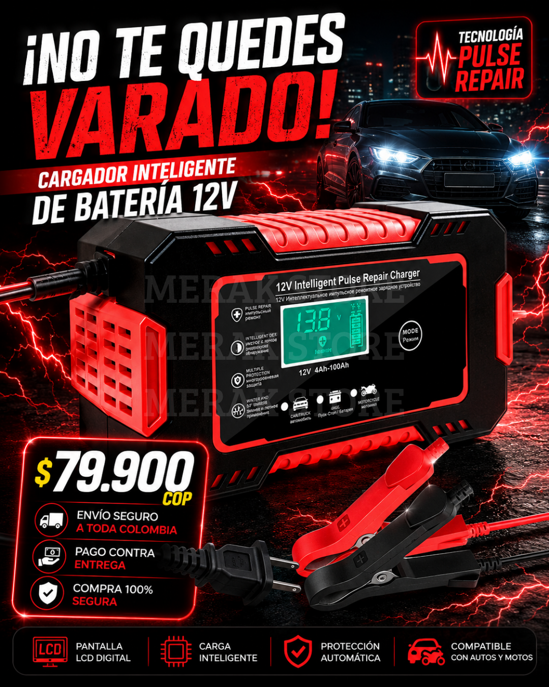 CARGADOR DE BATERIA PARA CARRO, CAMIONETA, CAMION O MOTO🔋