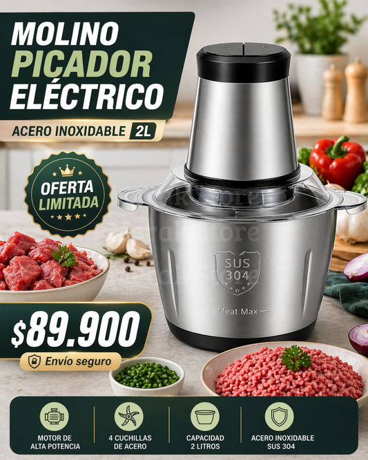 🔪 Molino Picador Eléctrico Acero Inoxidable 2 Litros 🔥 (Tamaño grande)