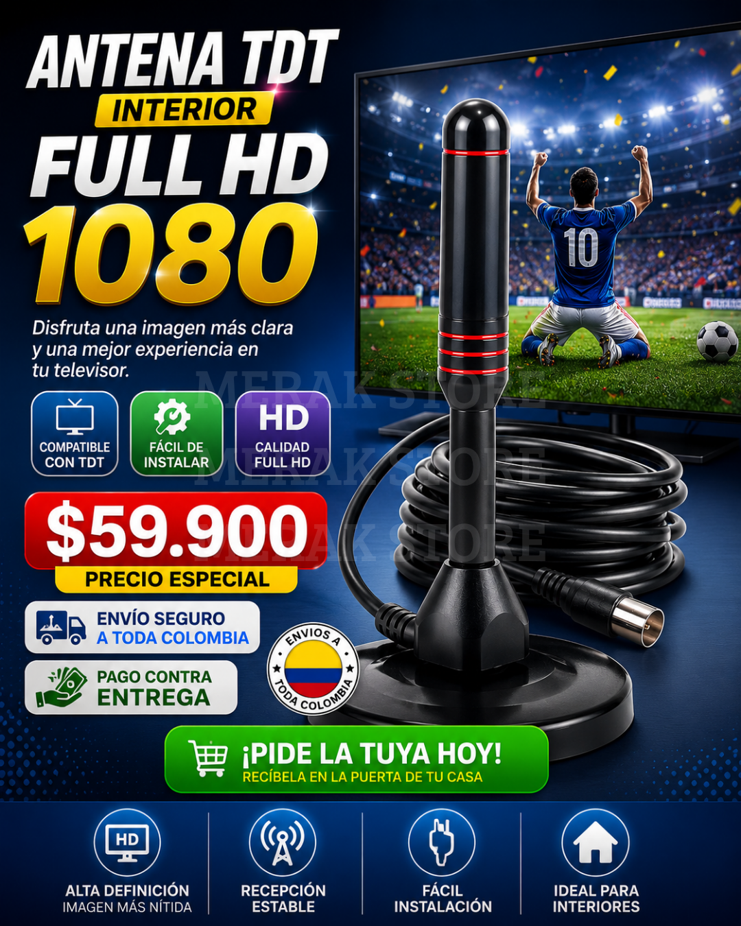 Antena TDT Full HD : Señal clara y fácil instalación ✨