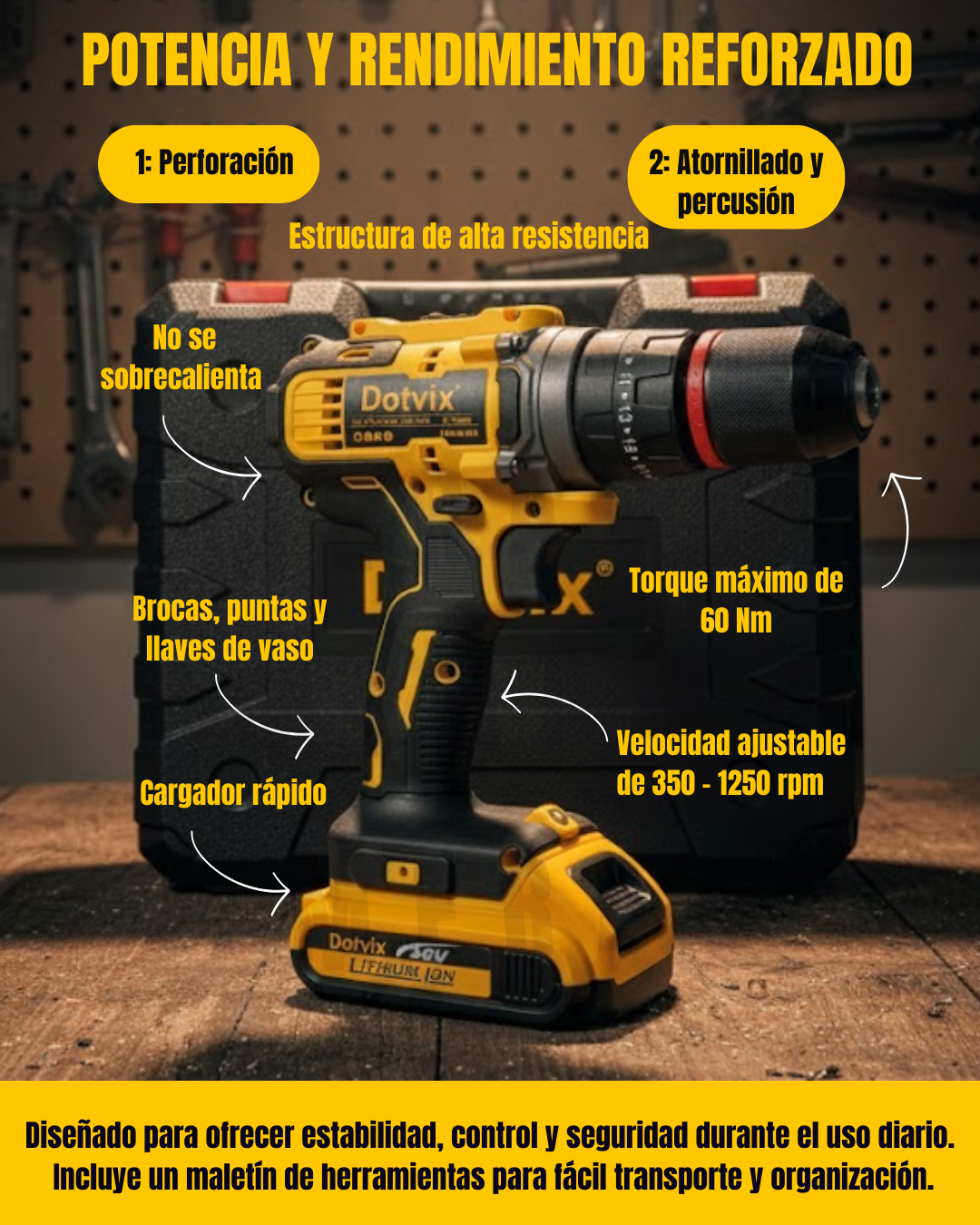 TALADRO PERCUTOR INALÁMBRICO 36V DRILL + ACCESORIOS🛠️