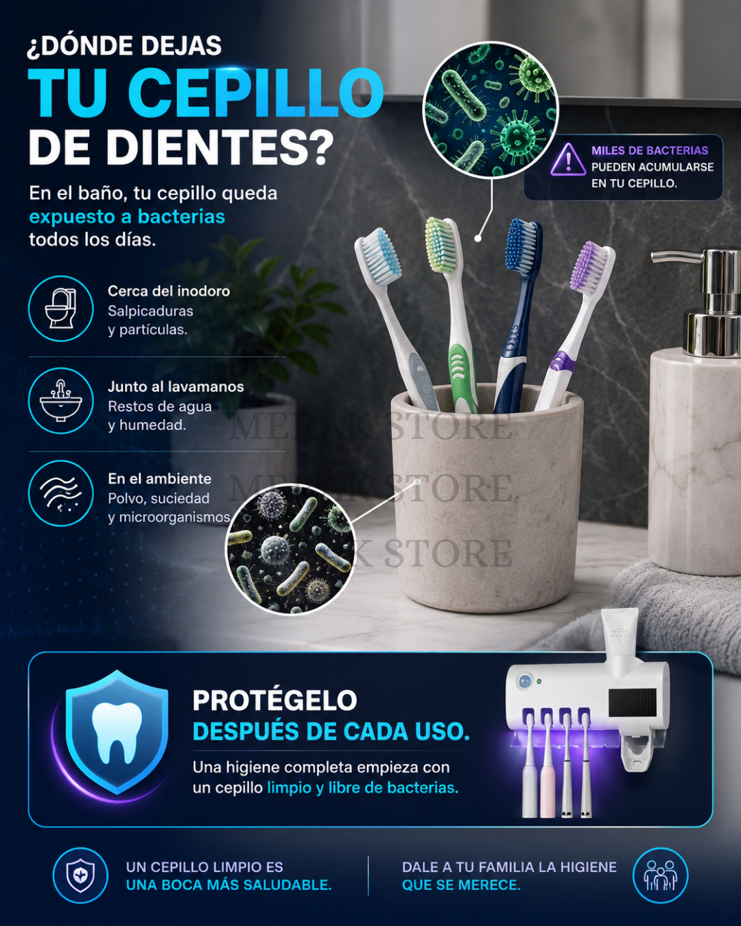 Porta Cepillos Dental con Esterilizador UV y Dispensador Automático🦷