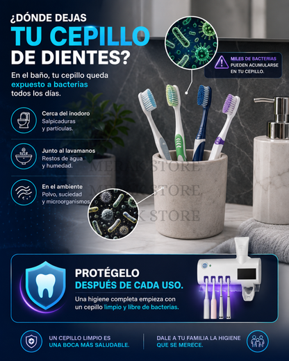 Porta Cepillos Dental con Esterilizador UV y Dispensador Automático🦷