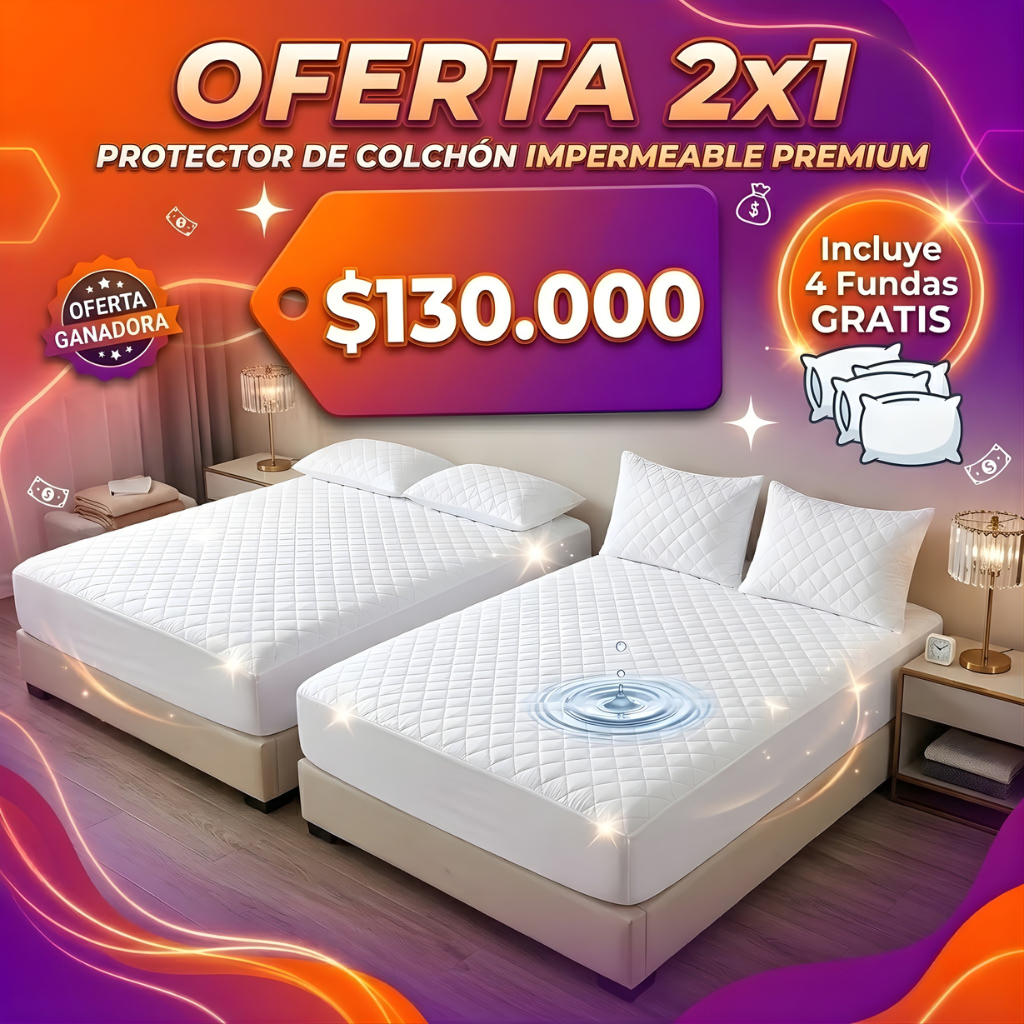 Paga 1 lleva 2 Protector de colchón antifluido + 4 fundas de almohada🌟