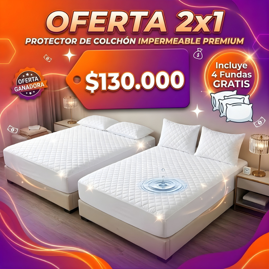 Paga 1 lleva 2 Protector de colchón antifluido + 4 fundas de almohada🌟