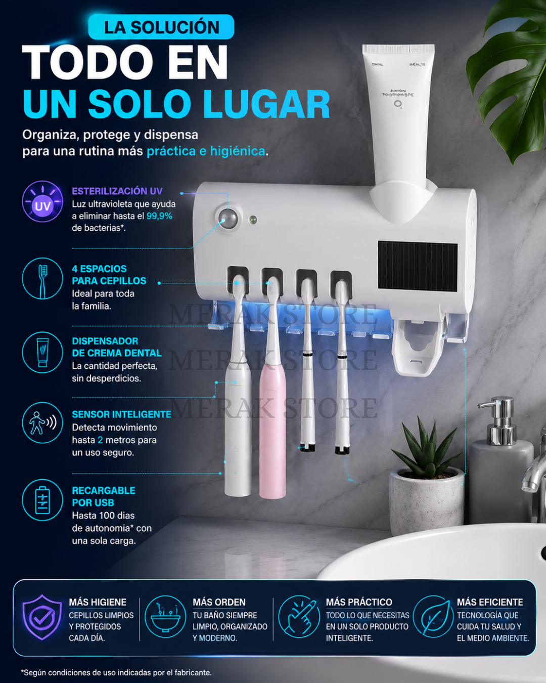 Porta Cepillos Dental con Esterilizador UV y Dispensador Automático🦷