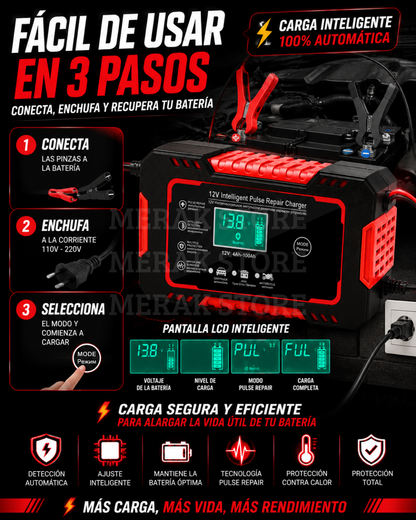 CARGADOR DE BATERIA PARA CARRO, CAMIONETA, CAMION O MOTO🔋