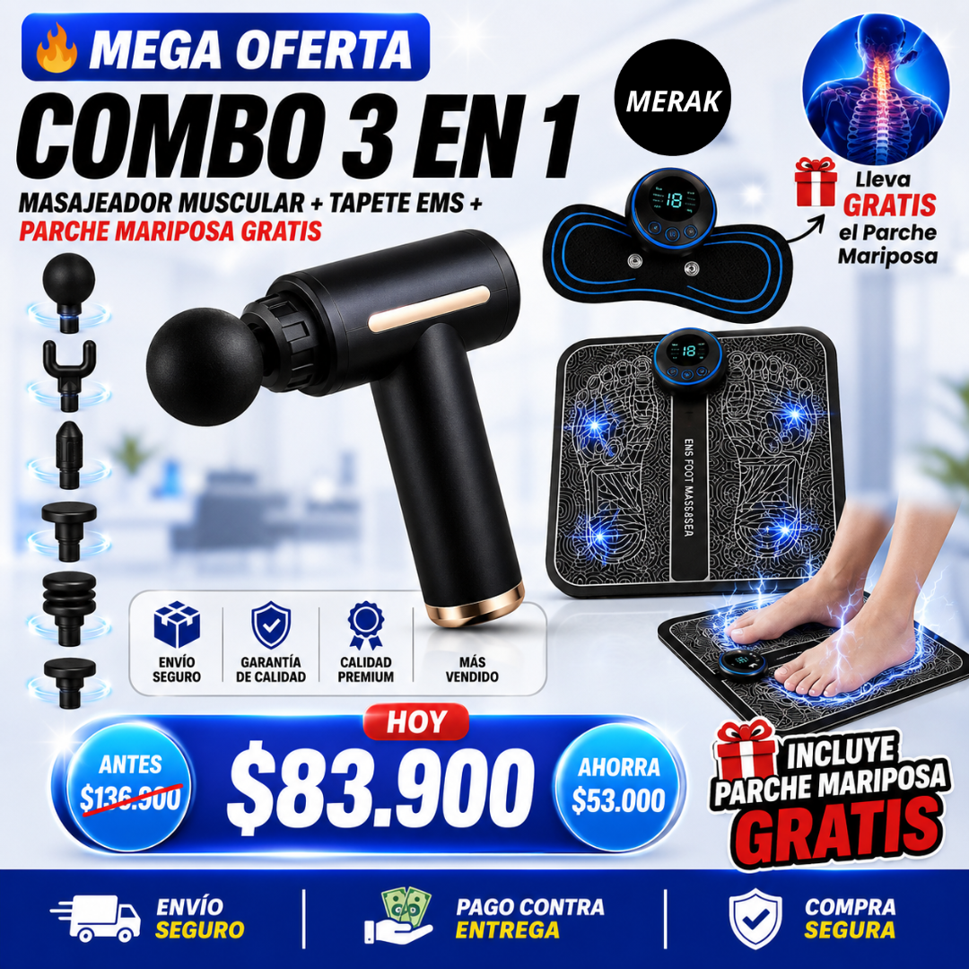 💆‍♂️Super Combo Masajeador Muscular+ Masajeador Para Pies + Parche mariposa obsequio 🎁