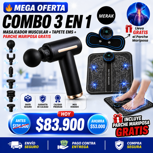 💆‍♂️Super Combo Masajeador Muscular+ Masajeador Para Pies + Parche mariposa obsequio 🎁