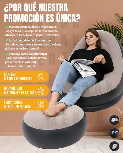 COMBO 3 EN 1 SOFA INFLABLE PREMIUM+ SILLON INFLABLE + INFLADOR MANUAL