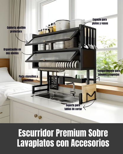 Escurridor de Platos sobre Lavaplatos dos niveles + Accesorios🧼