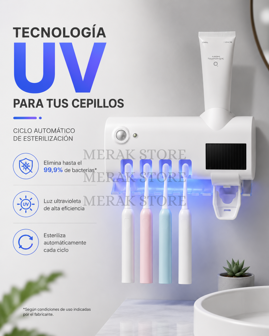 Porta Cepillos Dental con Esterilizador UV y Dispensador Automático🦷
