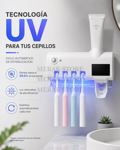 Porta Cepillos Dental con Esterilizador UV y Dispensador Automático🦷