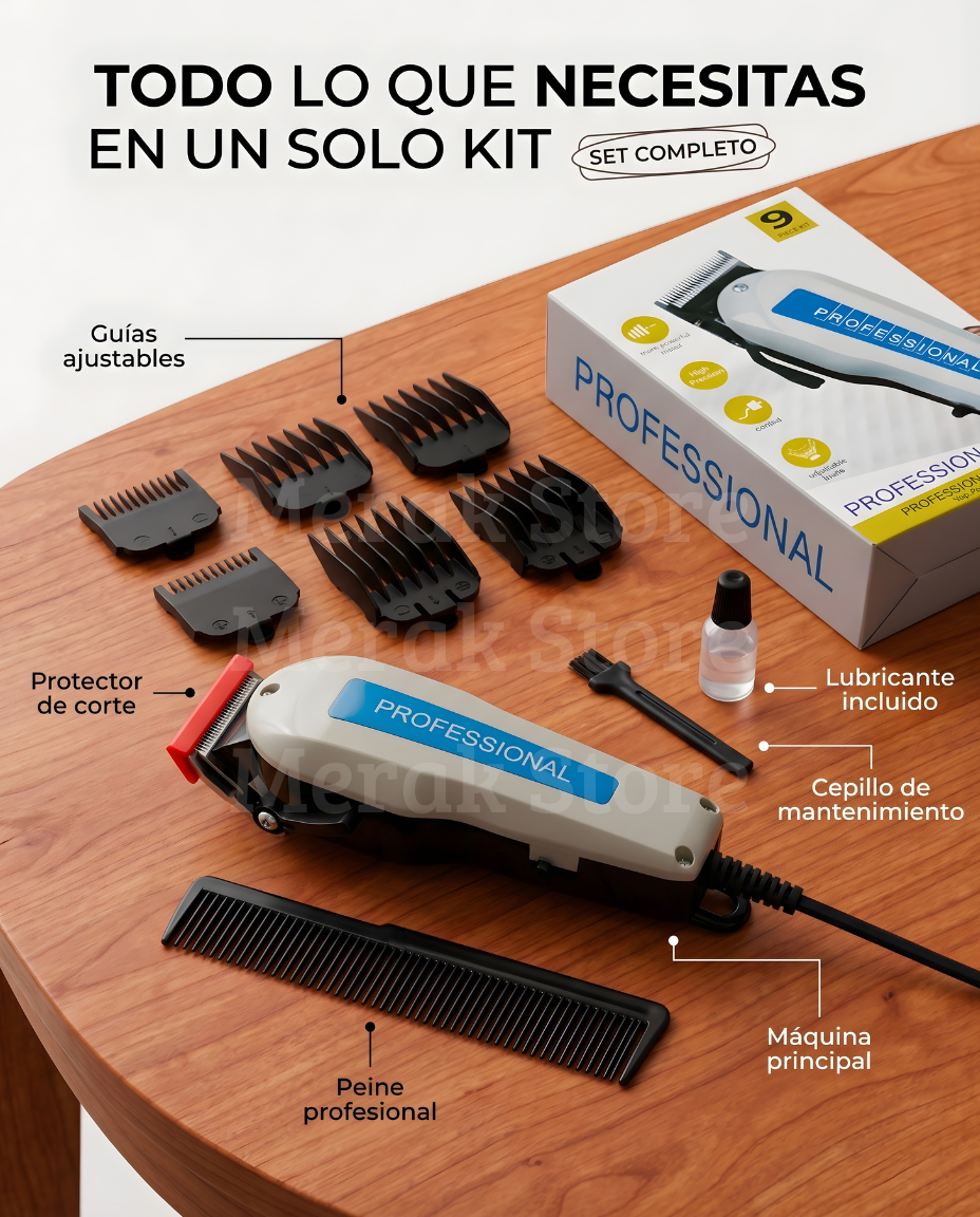 Super combo ✂️ Kit de Barbería 9 en 1: Máquina de Corte + Afeitadora 3 en 1 Geemy + Accesorios 🔥