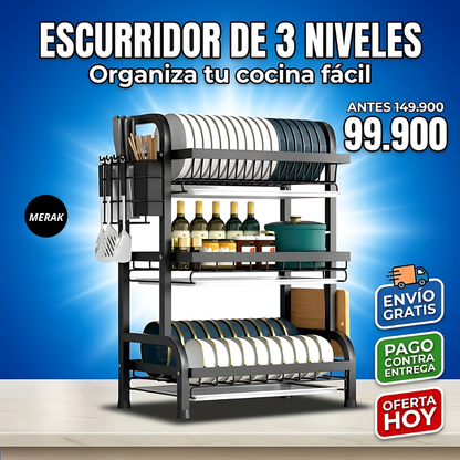 Escurridor de Platos tres niveles + Accesorios🧼