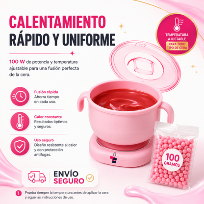 Kit de Depilación Profesional en Casa — Olla Calentadora + Cera en Perlas🌸