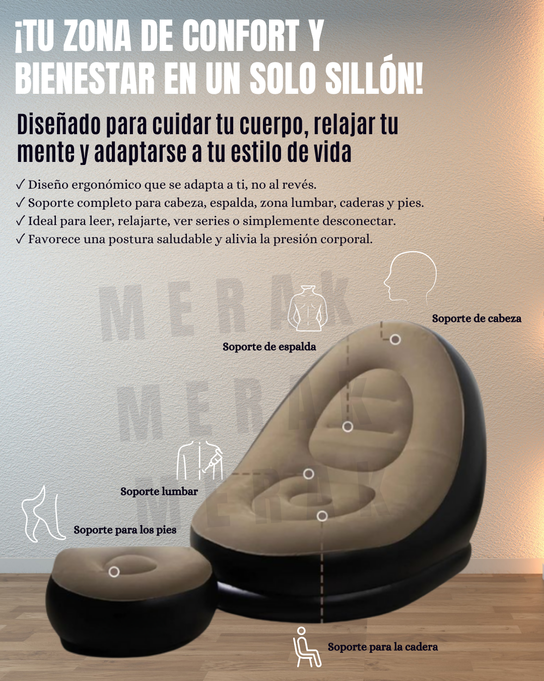COMBO 3 EN 1 SOFA INFLABLE PREMIUM+ SILLON INFLABLE + INFLADOR MANUAL