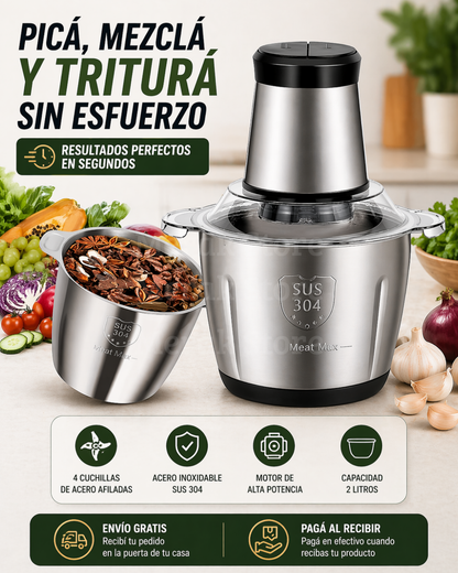 🔪 Molino Picador Eléctrico Acero Inoxidable 2 Litros 🔥 (Tamaño grande)