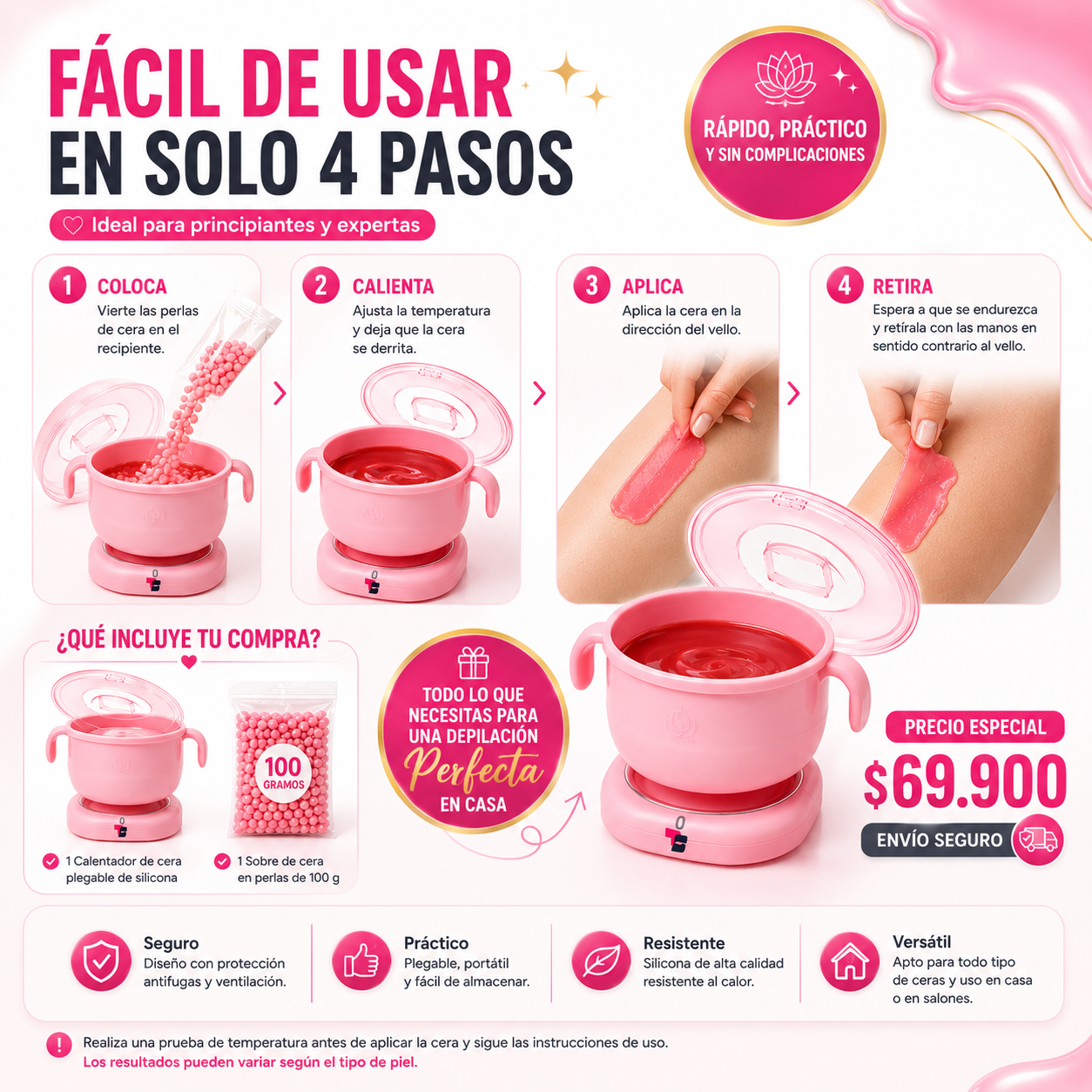 Kit de Depilación Profesional en Casa — Olla Calentadora + Cera en Perlas🌸
