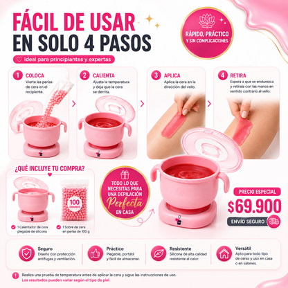 Kit de Depilación Profesional en Casa — Olla Calentadora + Cera en Perlas🌸