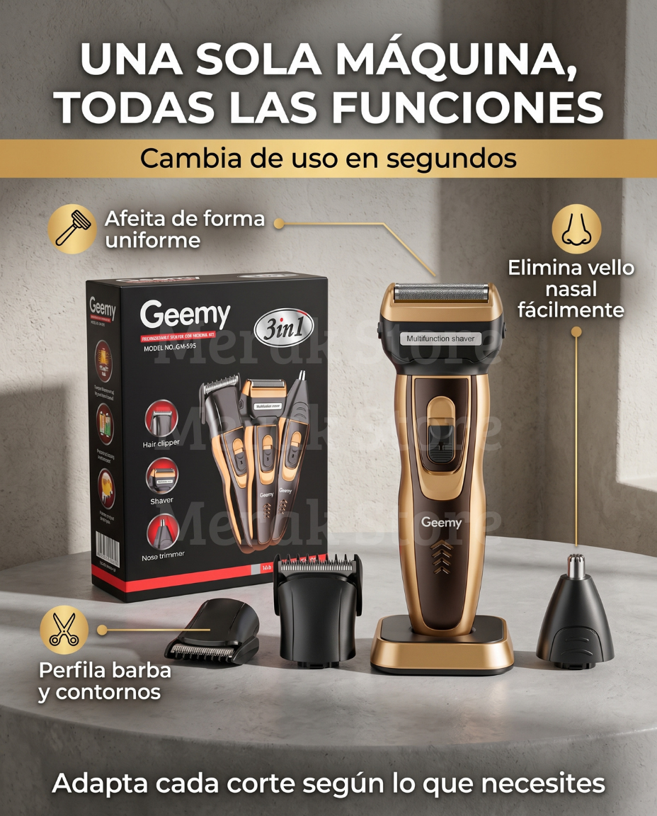 Super combo ✂️ Kit de Barbería 9 en 1: Máquina de Corte + Afeitadora 3 en 1 Geemy + Accesorios 🔥