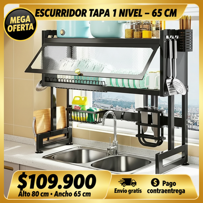 Escurridor de Platos sobre Lavaplatos con tapa + Accesorios🧼