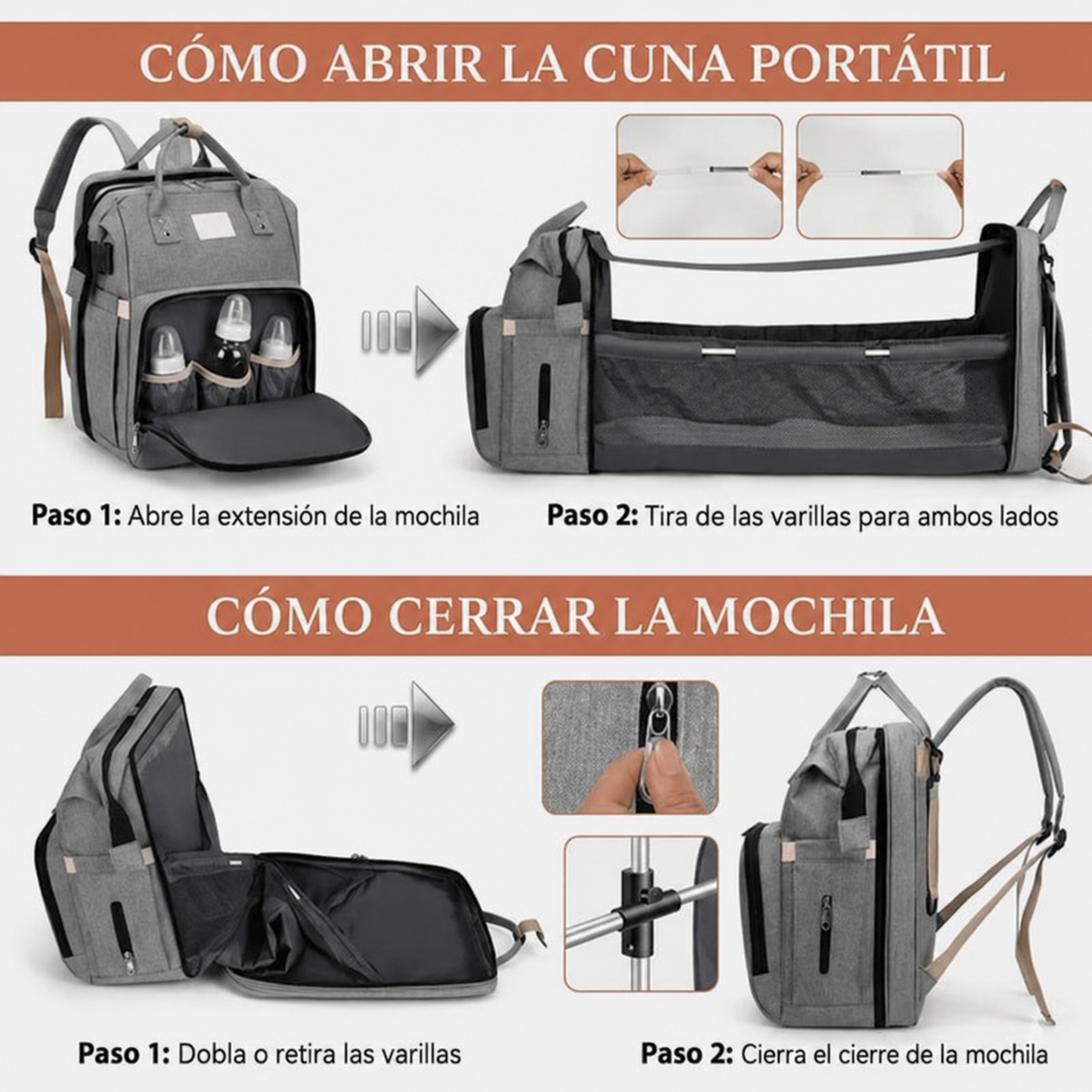 Bolso Pañalera Multiusos Con Cuna Portátil 💼👶