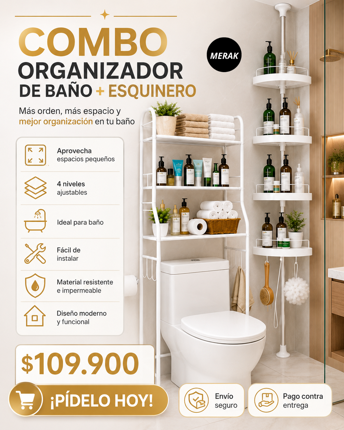 COMBO 2 EN 1 Organizador de baño + Esquinero 4 niveles 🚿