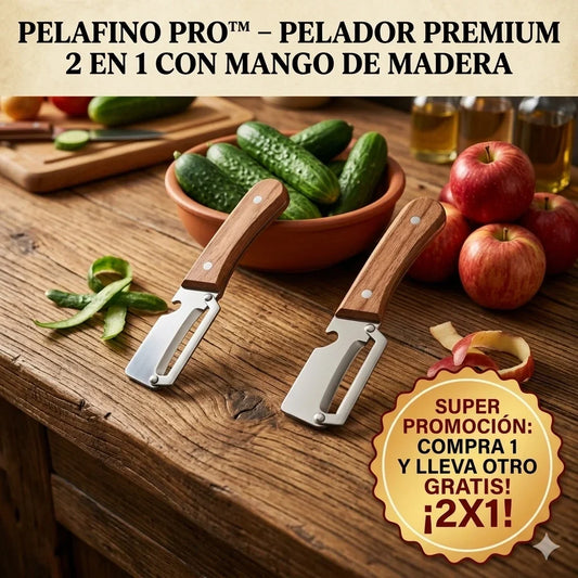 🔪PELAFINO PRO™ – PELADOR PREMIUM 2 EN 1 CON MANGO DE MADERA 🌿🔪🍏