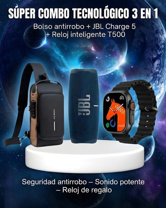 Super Combo Bolso Antirrobo con sistema de clave + JBL charge 5 + Obsequio De Reloj inteligente T500🎁